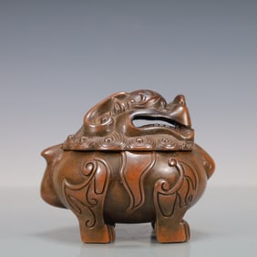 A Rare Copper-body auspicious beast incense burner