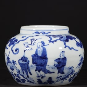 A Rare Blue and White Figures Pattern Brush Washer
