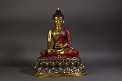 A Rare Cloisonne Enamel Sakyamuni Tibetan Buddhist Statue Ornament
