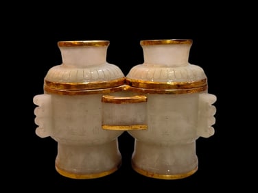 A Rare Jade Cover with Gold Jar