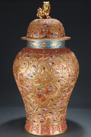 A Rare Enamel Auspicious Dragon Pattern Gilded beast buttons Jar