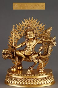 A Rare Red copper body gilt White Jambhala statue