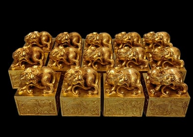A Rare Gilt Bronze Fourteen Emperors Seal