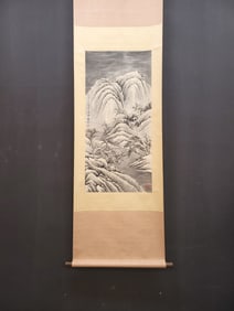 A Chinese Vertical Scroll Ink Painting of Landscape on Paper