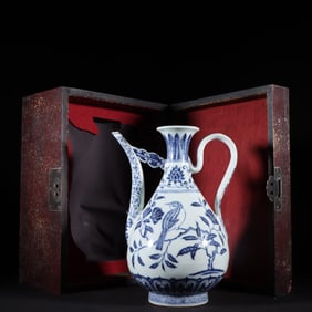 A Rare blue and white Flower and Bird Pattern Ewer