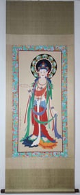 A Rare Chinese Vertical Scroll Ink Painting of Buddha statue