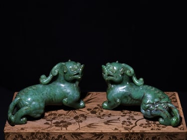 A Pair of Exquisite jade unicorn Ornaments