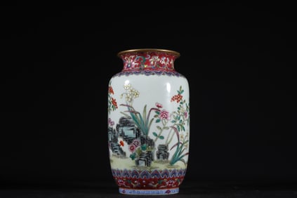 A Rare Famille-Rose Flower Pattern Lantern Shape Vase