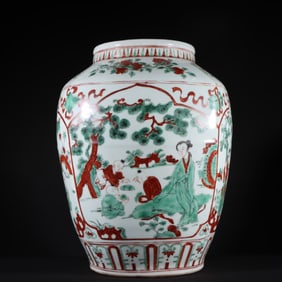 A Rare Red and Green Glazed Figures Pattern Jar