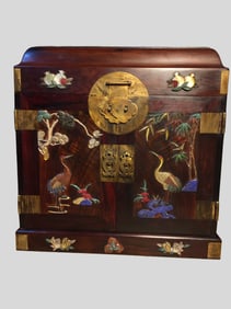 A Rare Rosewood Inlaid Gems Pine and Crane Pattern Box