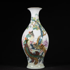 A Rare Famille-Rose Flower and Bird Pattern Vase