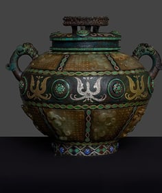 An Archaic Bronze L?i Vessel with Jade Gold Silver Inlay