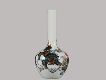 A Rare Sweet white glaze Lion Sporting with a Brocade Ball Pattern Vase