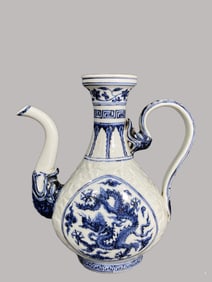 A Rare Blue and White Carve Dragon Pattern Ewer