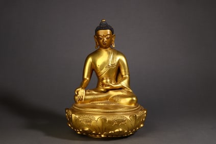 A Rare Copper Gilt Sakyamuni Tibetan Buddhist Statue Ornament