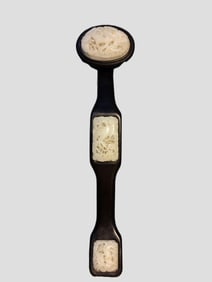 A Rare Zitanwood Inlaid White Jade Ruyi