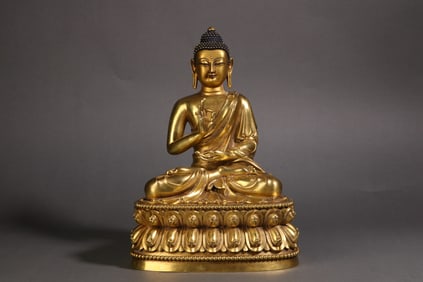 A Rare Copper Gilt Sakyamuni Tibetan Buddhist Statue Ornament