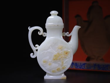 A Exquisite Hetian Jade Carved Lotus Pattern Ewer Ornament