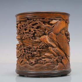 A Rare Bamboo Carved Character Story Ink Pot