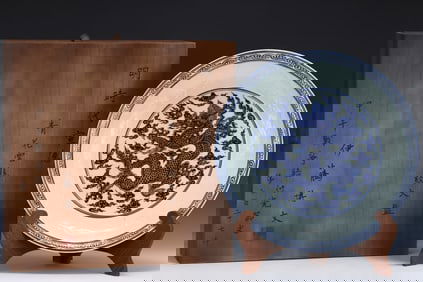 A Rare Blue and WhiteCloud and Dragon Pattern Plate