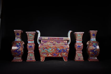 A Rare Wucai Dragon Pattern Censer