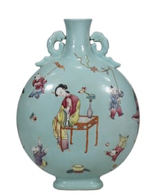 Famille-Rose Turquoise Character and Story Patterned Vase