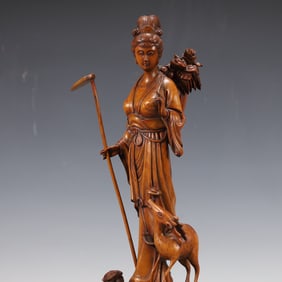 A Rare Olive wood Maogong offering health sculpture
