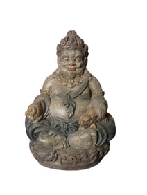A Rare Wood Carved Yellow God of Wealth