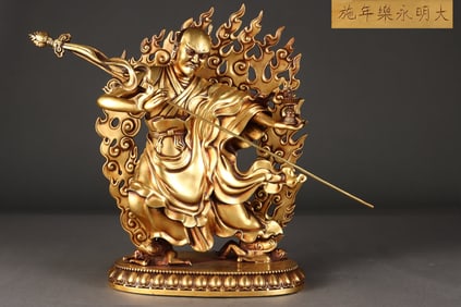 A Rare Red copper body gilt Baima Dansong Tibetan Buddhism standing statue