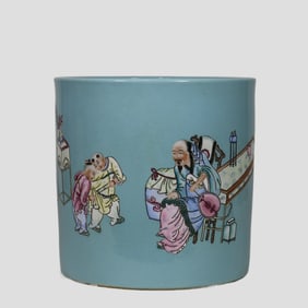 Famille-Rose Turquoise Character and Story Pattern inkpot