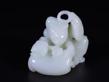 A Exquisite Hetian Jade Tiger Subduing Arhat Ornament