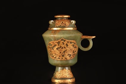 A Rare Gilt Inlaid Jade Jar