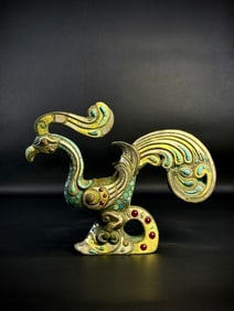 An Archaic Bronze Peacock with Gold Silver Inlay