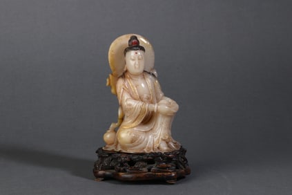 A Rare Shoushan Stone Guanyin Bodhisattva Ornament