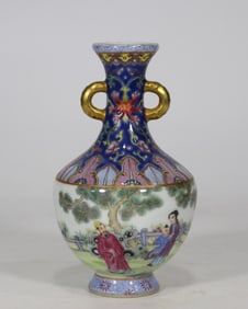 Enamel Character and Story Poem Patterns Double-Ear Vase