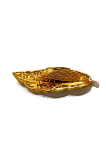 A Rare Gilt Golden Cicada Jade Leaf