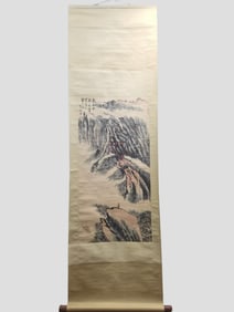A Chinese Vertical Scroll Ink Painting of Landscape on Paper