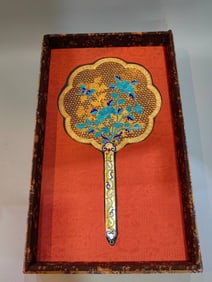 A Rare Golden Filigree Flower and Butterfly Pattern Fan