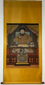 A Chinese Vertical Scroll Ink Painting of Figure on Silk