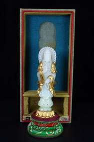 A Rare Jade Cover with Gold Statue of Avalokitesvara