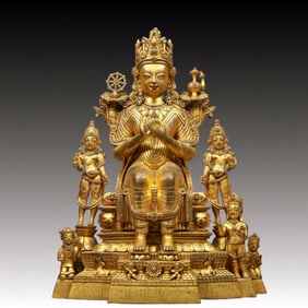 A Solemn Gilt BronzeStatue of Maitreya Buddha, With Inscription