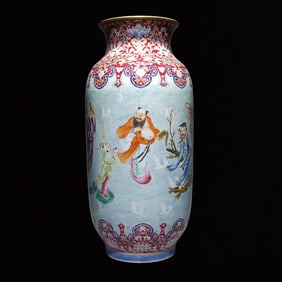 A Rare Famille-Rose Ruby Red-Glazed Character and Story Pattern Vase