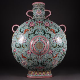 A Huge Famille-Rose Bats and Peach Pattern Double-Ears Vase