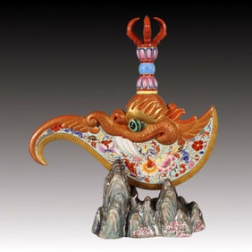 An Exquisite Enamel Carved Painted Gold Lotus and Dragon Pattern Ornament
