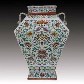 A Rare Doucai Lotus Pattern Double-Ears Vase