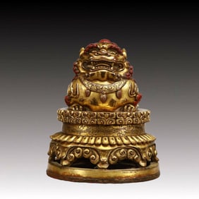A Rare Gilt Bronze Lion Seal