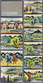 A Chinese Album Ink Painting of Landscape and Figure on Paper,Lin Fengmian