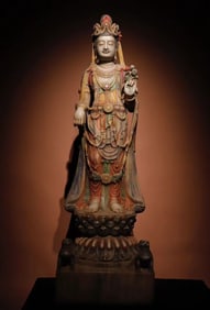 A Rare Marble Painted Color Statue of Avalokitesvara
