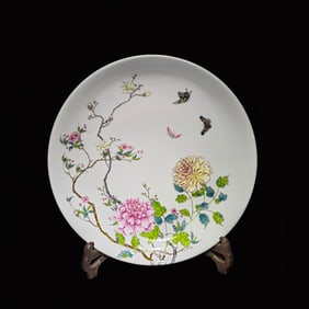 A Huge Enamel Flower and Butterfly Pattern Plate