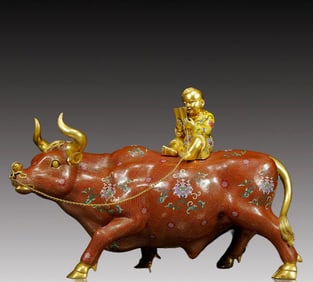 A Huge Cloisonne Figure Riding Buffalo Ornament